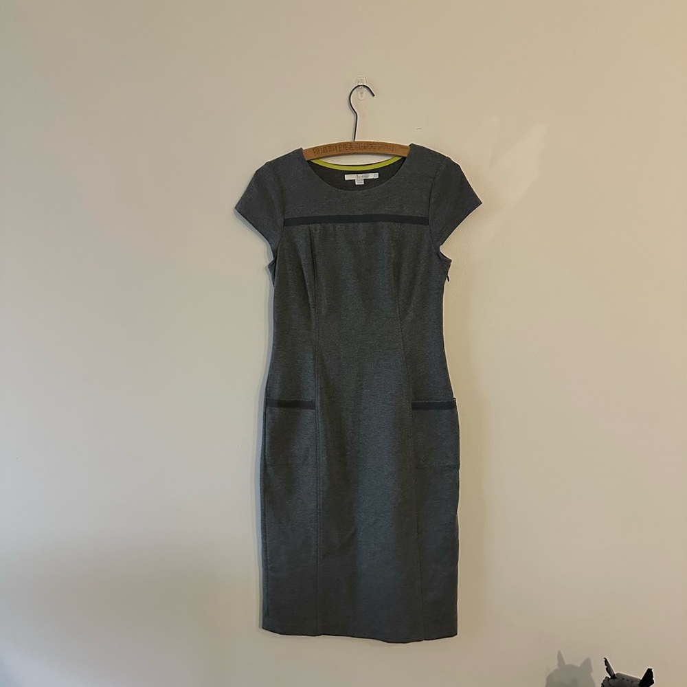 Boden Paddington Cap Sleeve Ponte Pocket Charcoal Knee Length Dress 6L